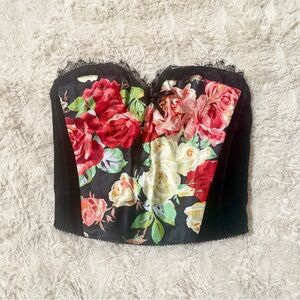 Victoria’s Secret Vintage Silk Floral Velvet Open Back Corset Top Size XS